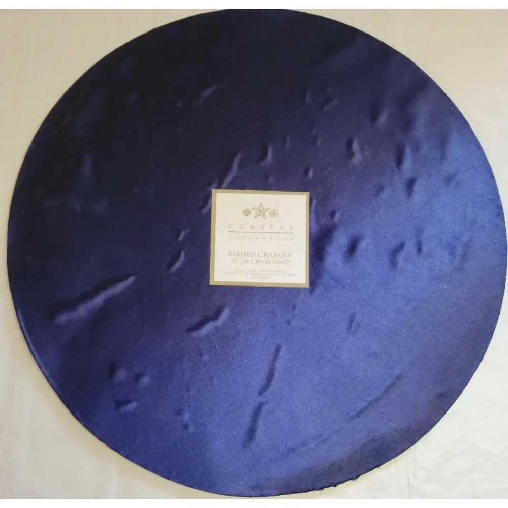2x Coastal Collection Round Nautical Beaded Placemat Charger Blue Silver 15